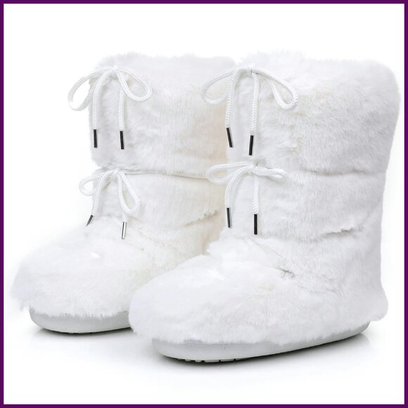 Faux Fur Lined Snow Boots Women's Mid-Calf Lace-Up Non-Slip Ski Boots